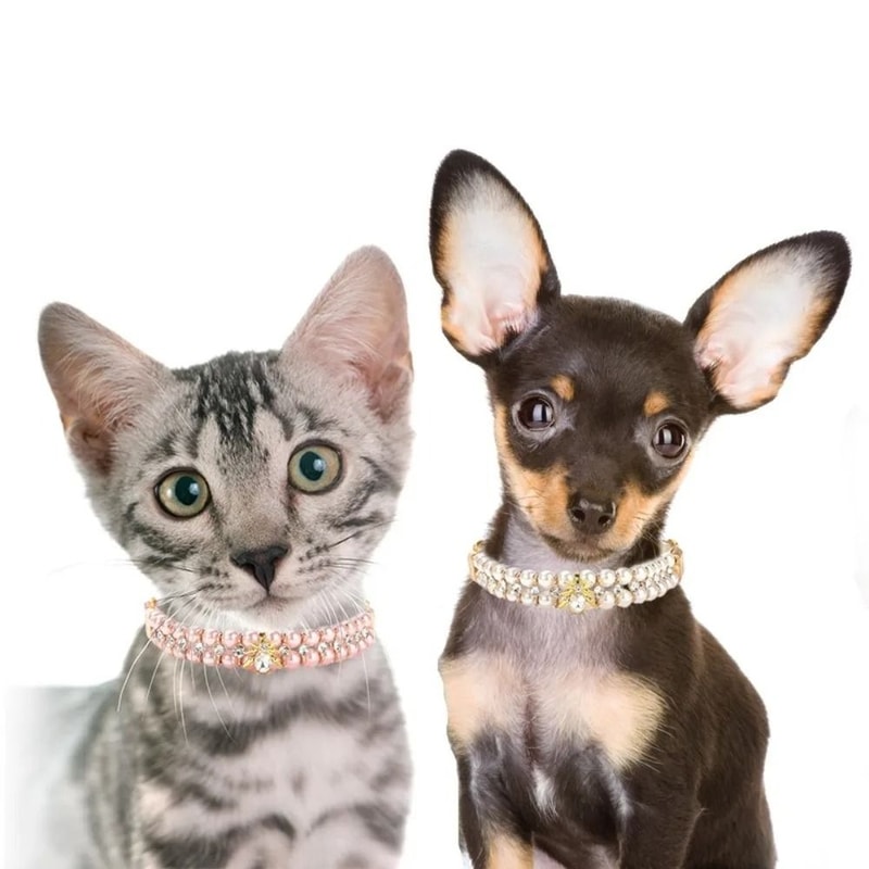 Adjustable Pearl Rhinestone Pet Necklace Collar For Cats Kittens And Small Dogs 5
