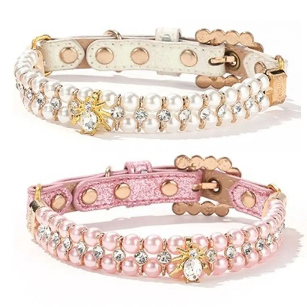 Adjustable Pearl Rhinestone Pet Necklace Collar For Cats Kittens And Small Dogs 0