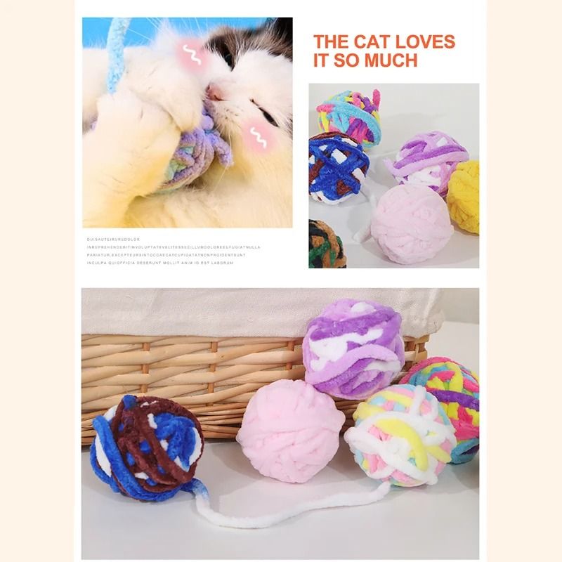Wool Yarn Cat Toy Balls With Bell For Indoor Interactive Self Play 4