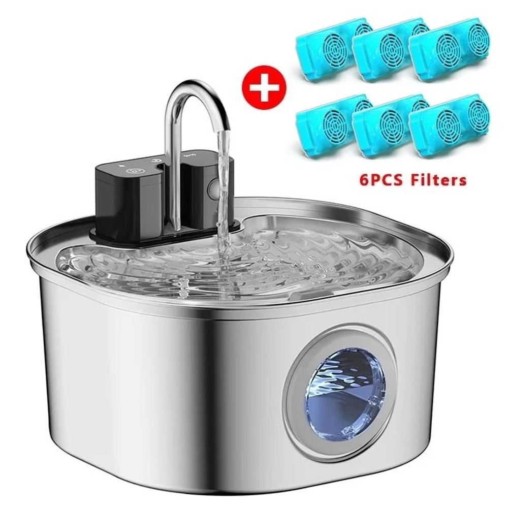 Wireless 3L Stainless Steel Cat Water Fountain With Battery And Smart Faucet Flow 4