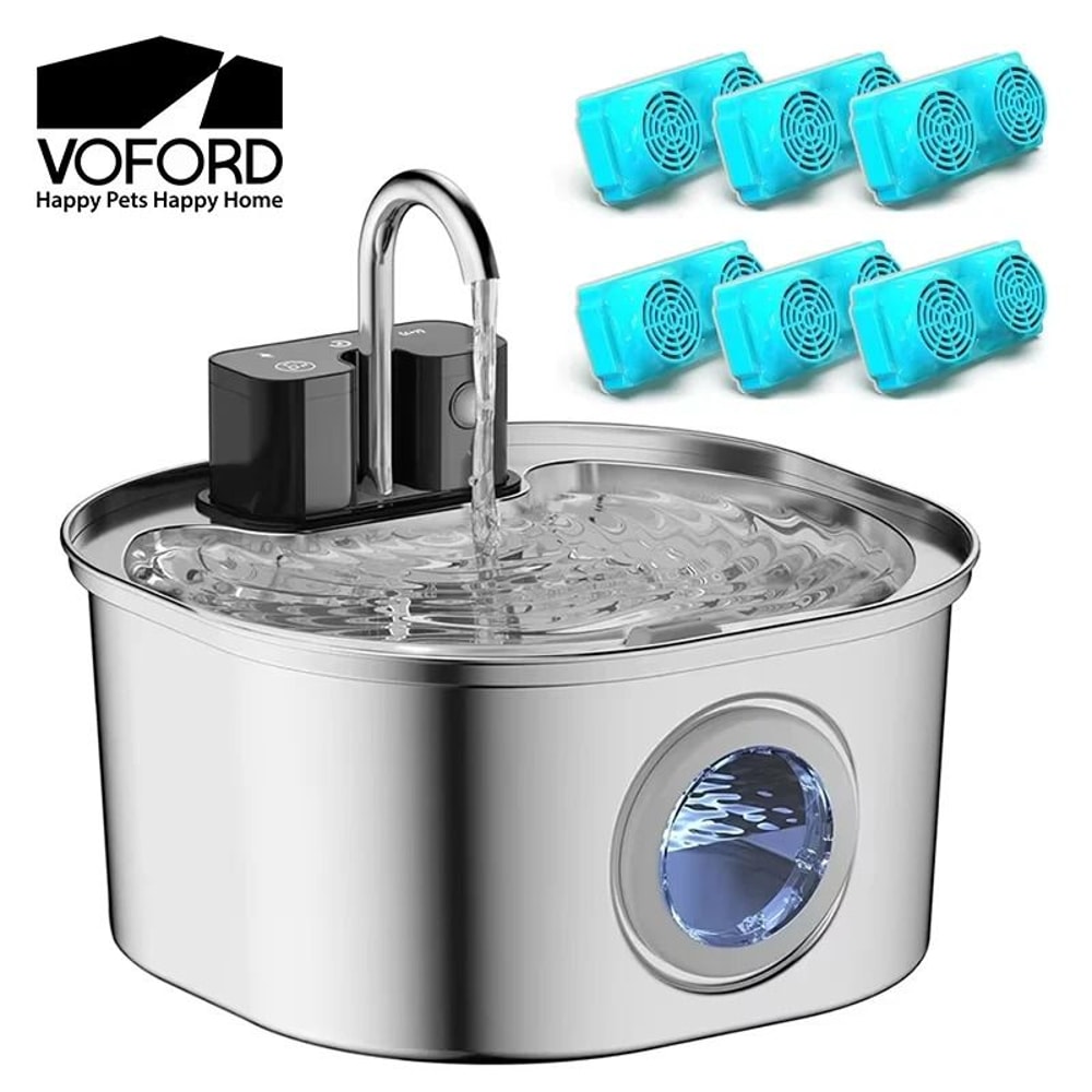 Wireless 3L Stainless Steel Cat Water Fountain With Battery And Smart Faucet Flow 0