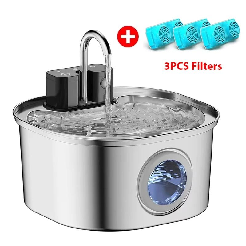 Wireless 3L Stainless Steel Cat Water Fountain With Battery And Smart Faucet Flow 3