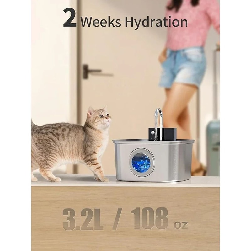 Wireless 3L Stainless Steel Cat Water Fountain With Battery And Smart Faucet Flow 9