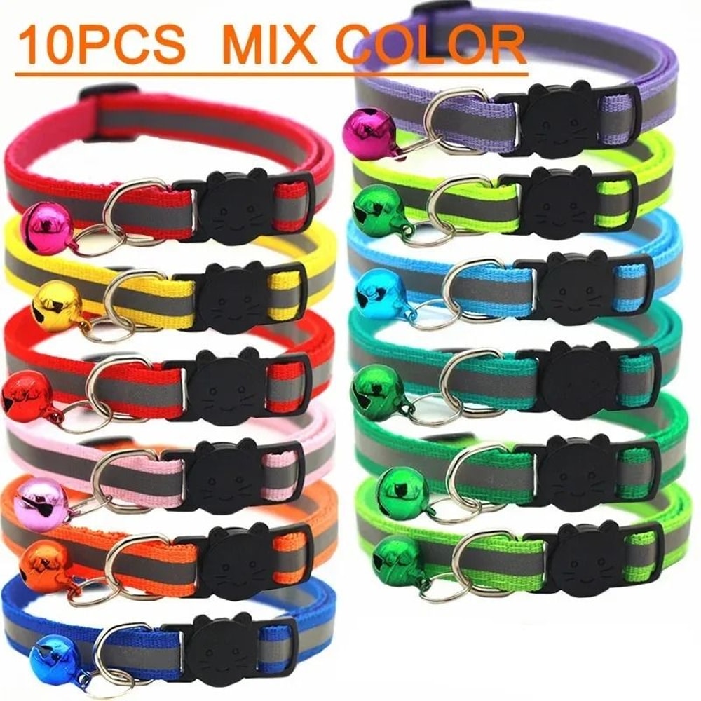 Bulk Adjustable Cat Collars With Bells For Kittens Puppies And Small Pets Pack Of Ten 0