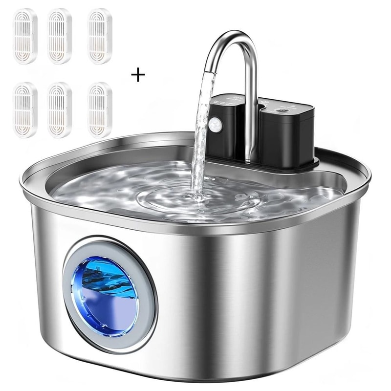 Rechargeable Stainless Steel Cat Water Fountain Wireless Sensor Pet Dispenser For Cats And Dogs 6