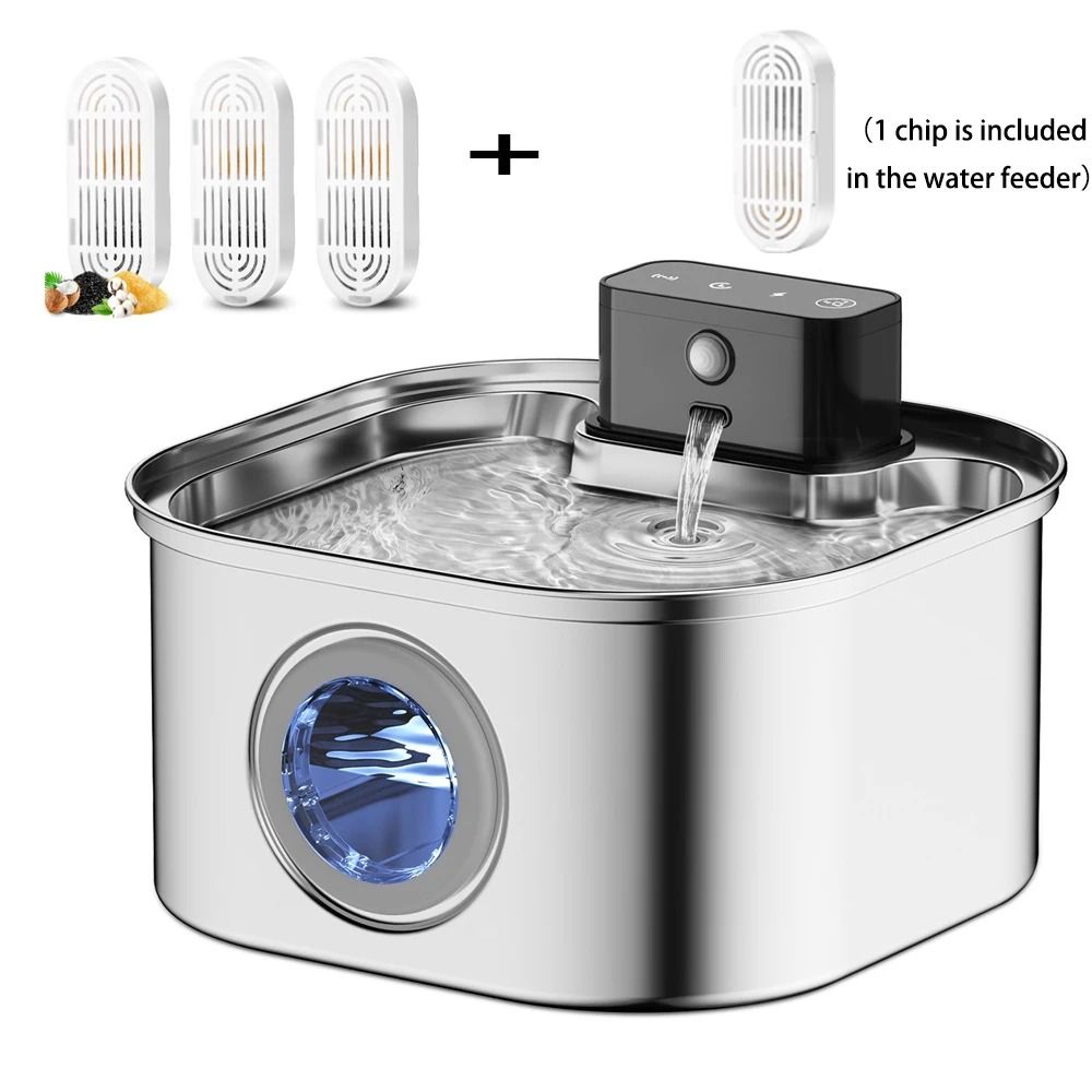 Rechargeable Stainless Steel Cat Water Fountain Wireless Sensor Pet Dispenser For Cats And Dogs 5