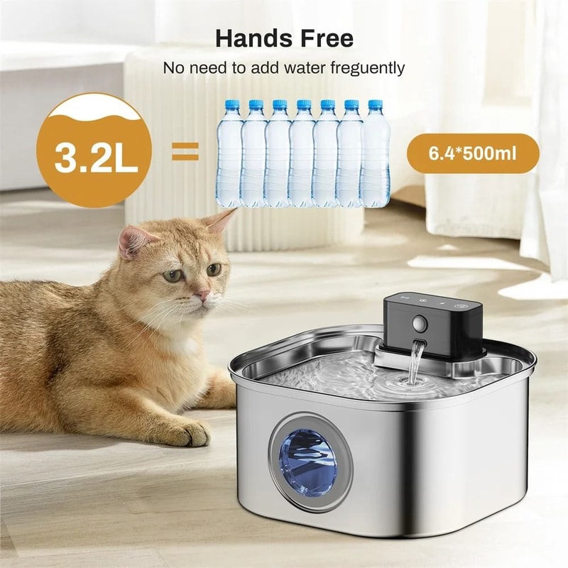 Rechargeable Stainless Steel Cat Water Fountain Wireless Sensor Pet Dispenser For Cats And Dogs 9
