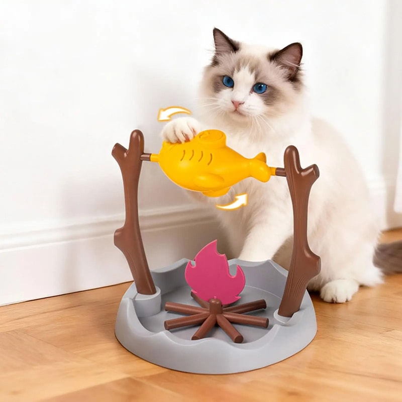 Interactive Cat Slow Feeder Toy Rotating Treat Dispenser For Snacks And Play 3