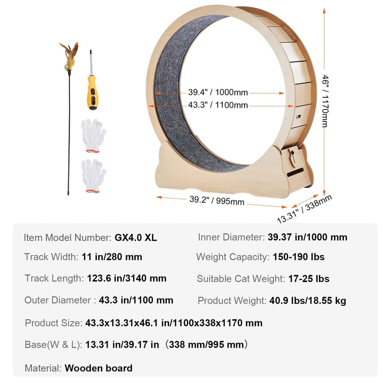 Wooden Cat Exercise Wheel Large Indoor Running Treadmill With Detachable Carpet And Teaser 4