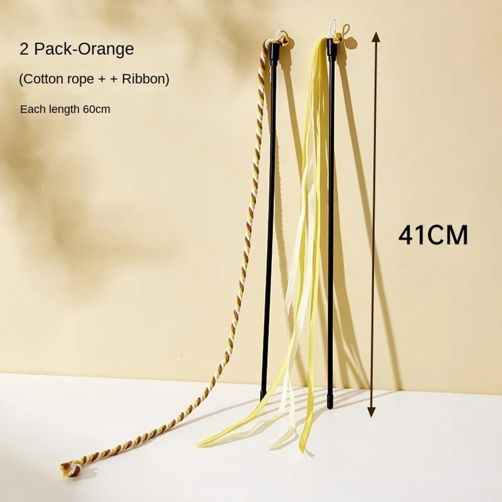 Feather Cat Toy Teaser Wand With Satin Ribbon And Bell For Kitten Play 5