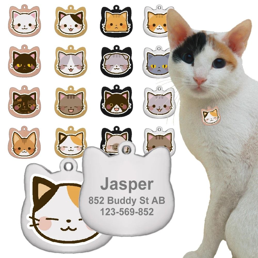 Personalized Cat Tag Stainless Steel Engraved Pet ID Pendant For Kittens And Cats 0