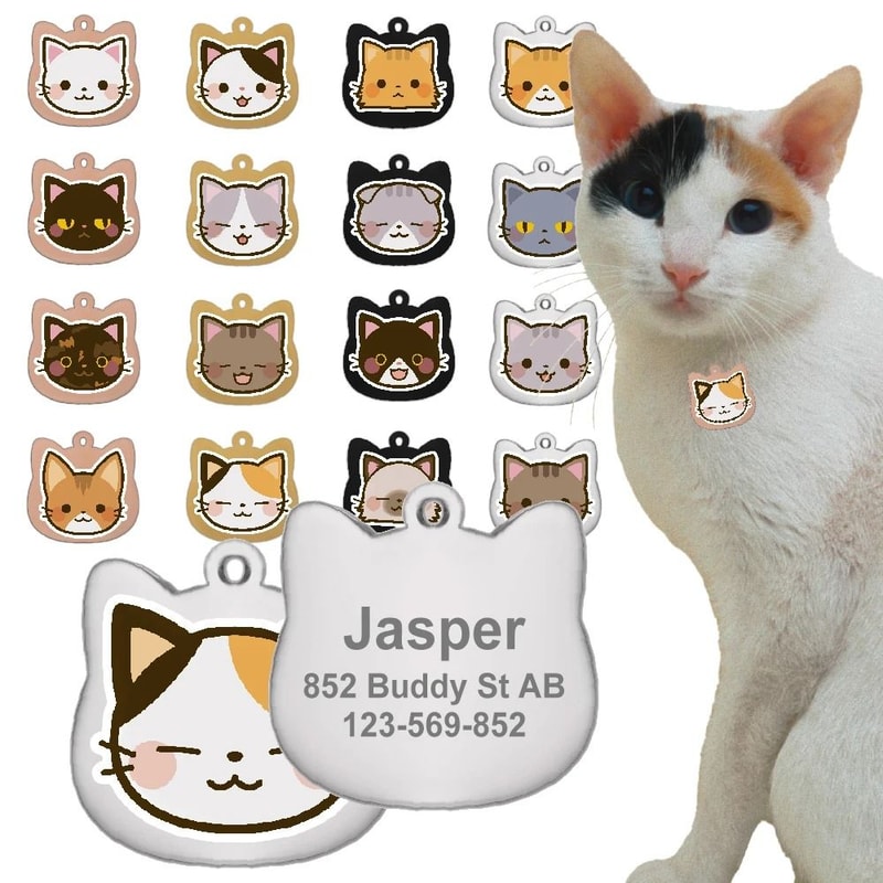 Personalized Cat Tag Stainless Steel Engraved Pet ID Pendant For Kittens And Cats 0