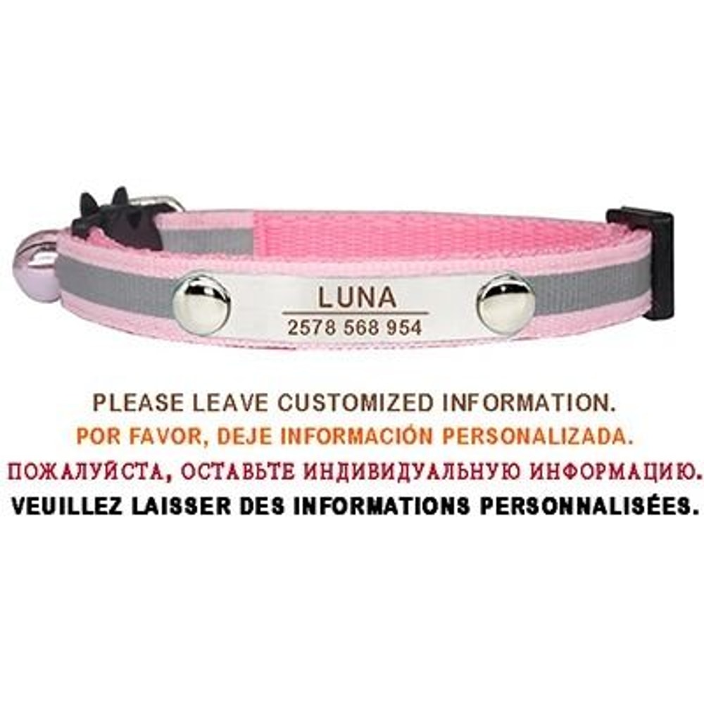 Personalized Reflective Cat Collar Engraved Adjustable Safety Buckle With Bell For Kittens 3