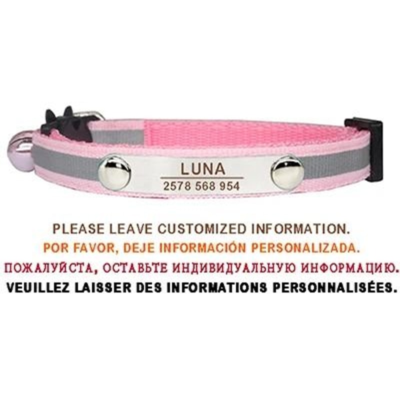 Personalized Reflective Cat Collar Engraved Adjustable Safety Buckle With Bell For Kittens 3