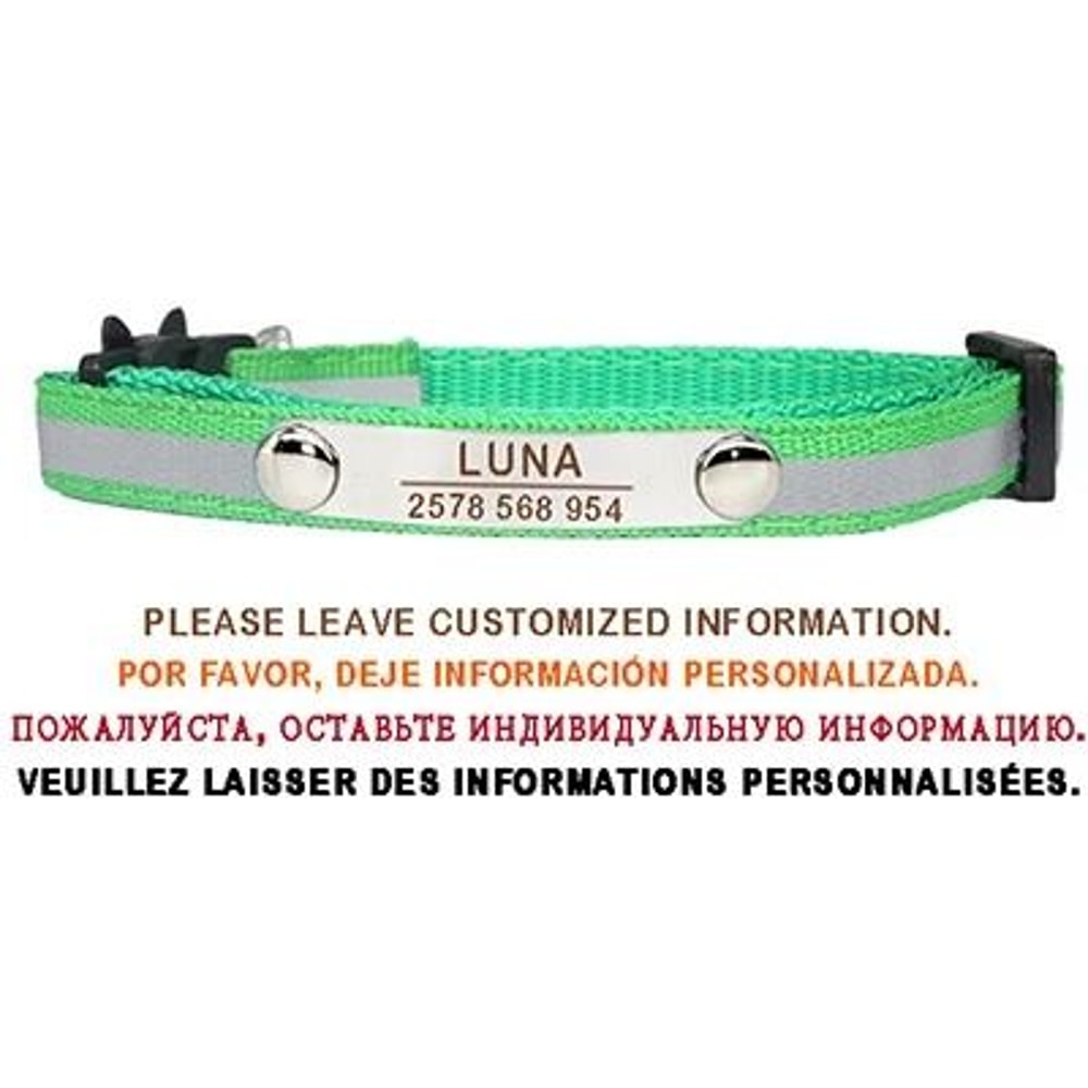 Personalized Reflective Cat Collar Engraved Adjustable Safety Buckle With Bell For Kittens 4