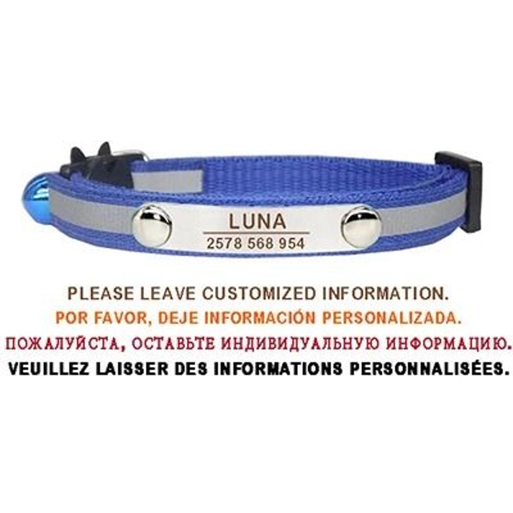 Personalized Reflective Cat Collar Engraved Adjustable Safety Buckle With Bell For Kittens 5