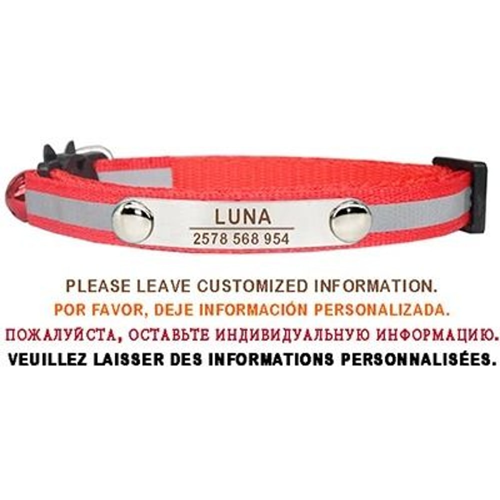Personalized Reflective Cat Collar Engraved Adjustable Safety Buckle With Bell For Kittens 9