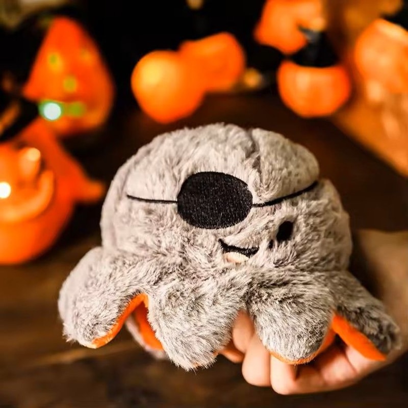 Halloween Dog Toy Reversible Plush Flip Pumpkin Octopus With Squeaker 2
