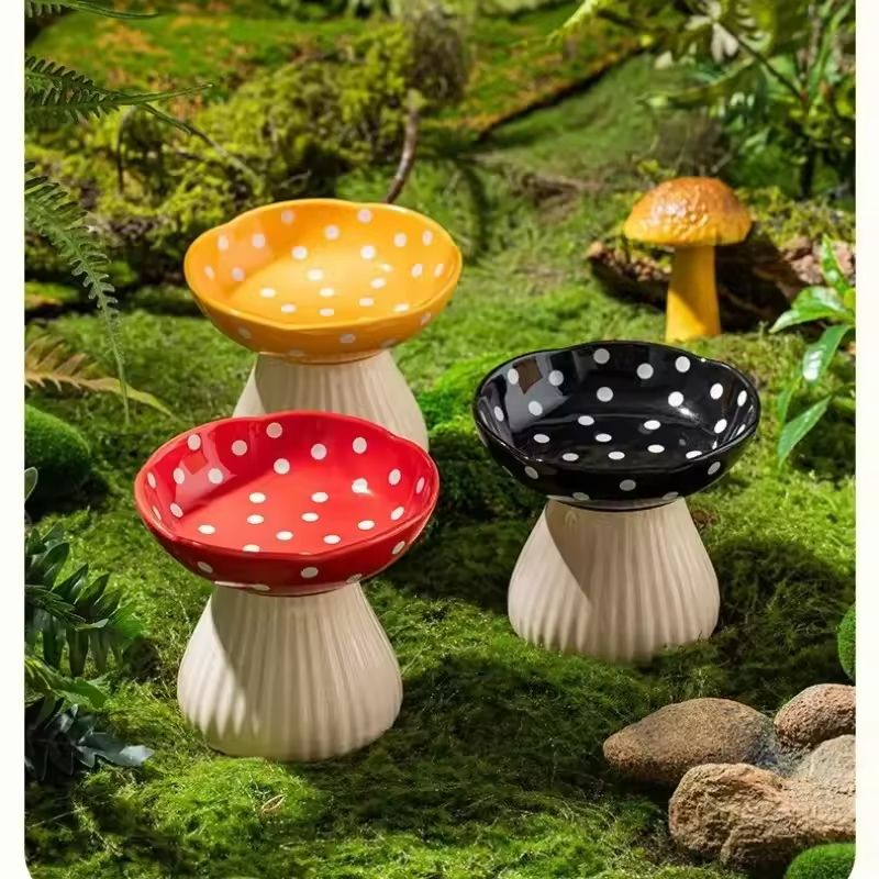 Mushroom Cat Bowl Elevated Resin Feeder For Food Or Water With Neck Protection 2