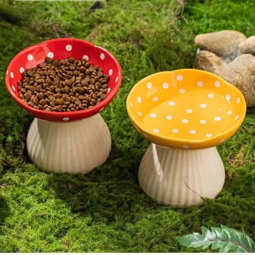Mushroom Cat Bowl Elevated Resin Feeder For Food Or Water With Neck Protection 1