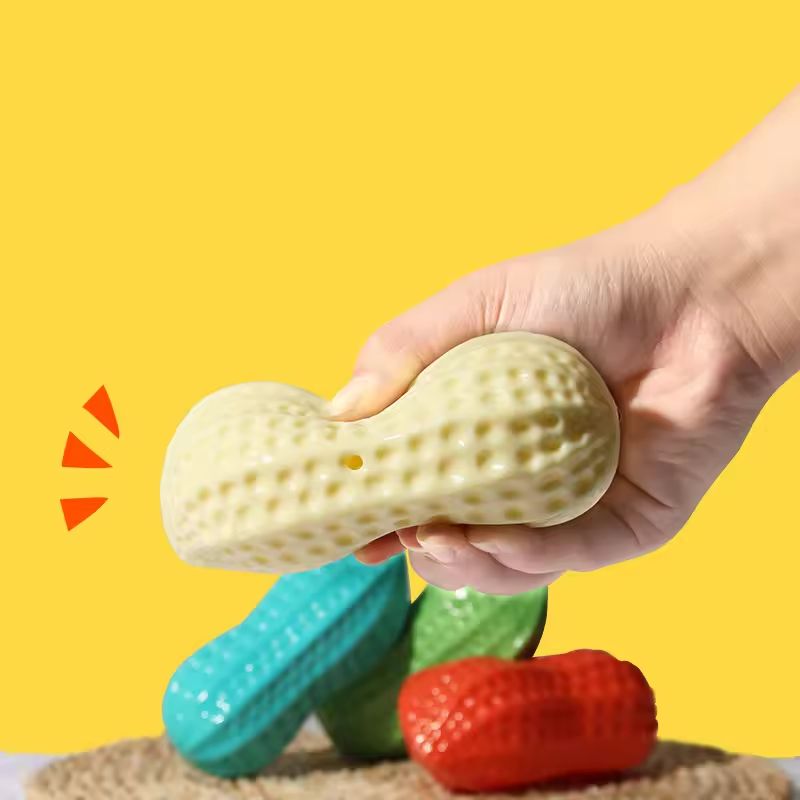 PeanutShape Rubber Squeaky Dog Toy For Chewing Teeth Cleaning 1