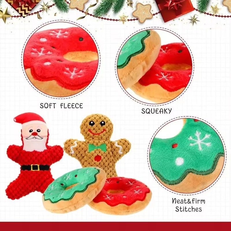 Christmas Donut Squeaky Plush Dog Toy For Small Medium Dogs 2