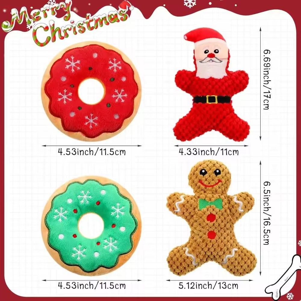 Christmas Donut Squeaky Plush Dog Toy For Small Medium Dogs 3