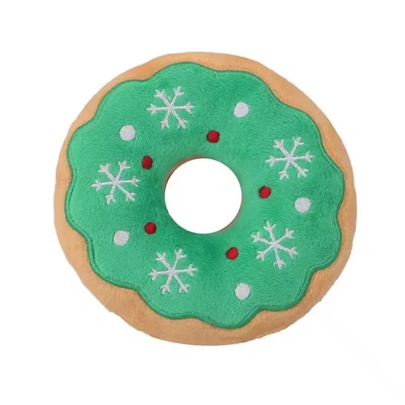 Christmas Donut Squeaky Plush Dog Toy For Small Medium Dogs 12