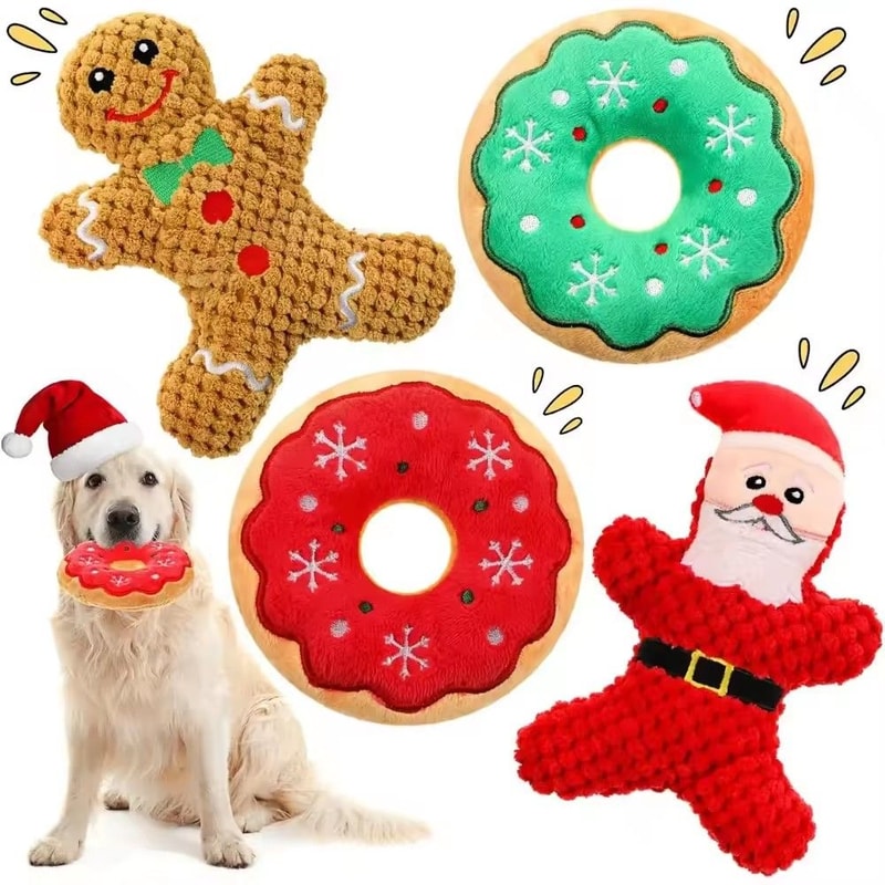 Christmas Donut Squeaky Plush Dog Toy For Small Medium Dogs 4