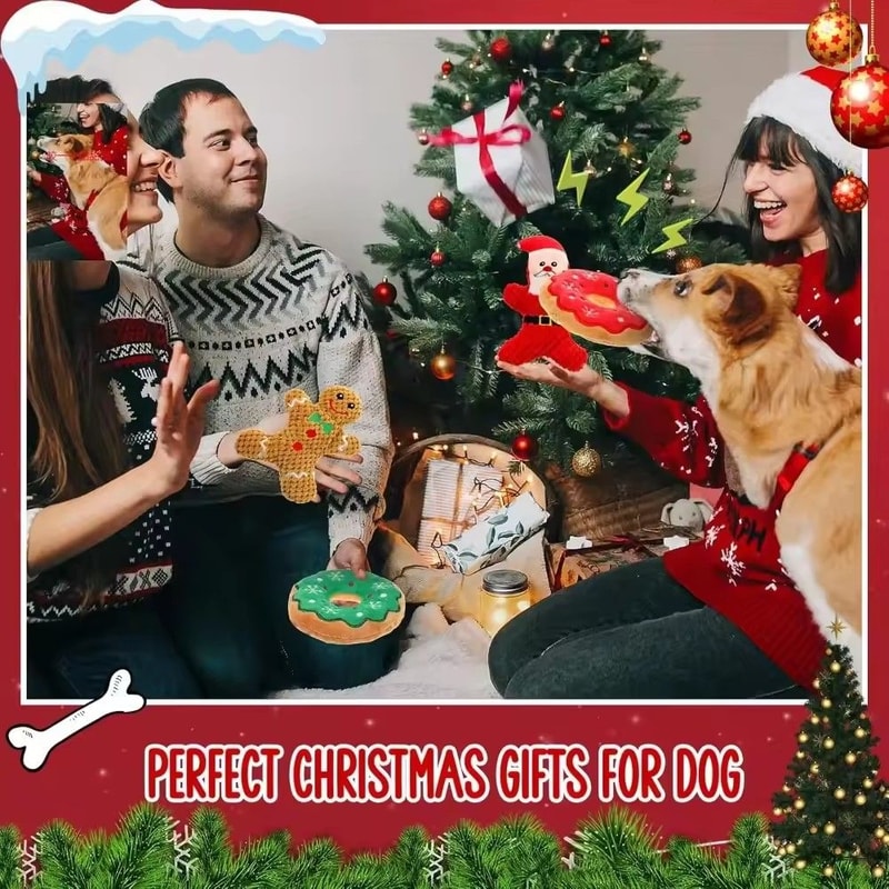 Christmas Donut Squeaky Plush Dog Toy For Small Medium Dogs 1