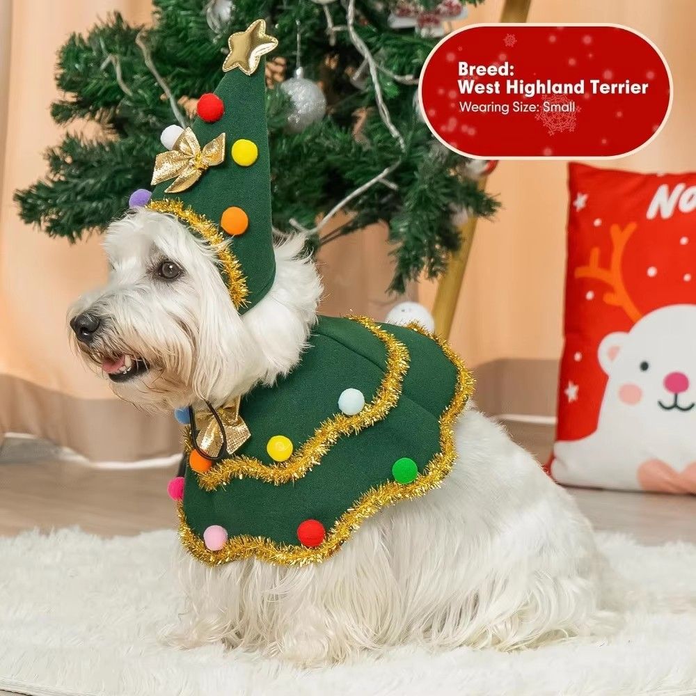 Christmas Dog Costume Cloak Hat Set Dog Santa Cloak For Holiday Photos 2