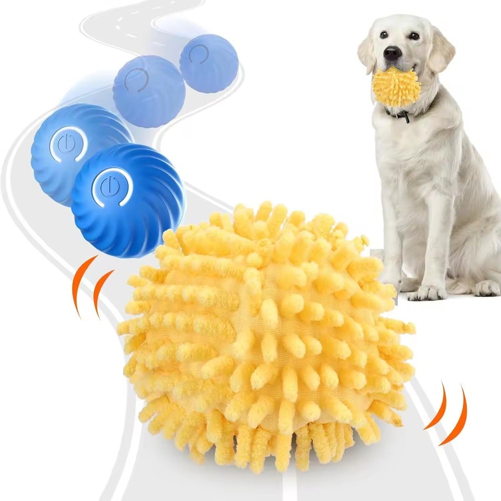 Self Rolling Dog Ball With Plush Cover Motion Activated Interactive Toy 10