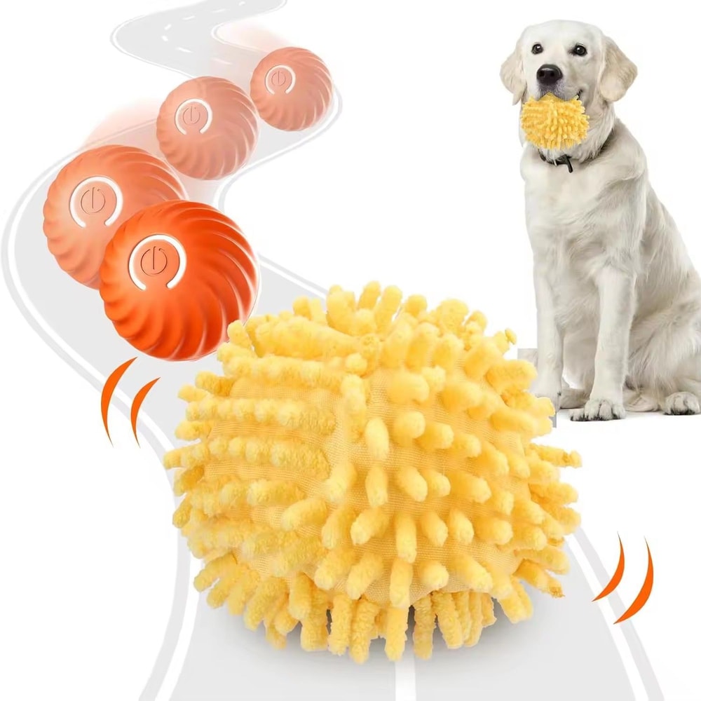Self Rolling Dog Ball With Plush Cover Motion Activated Interactive Toy 7
