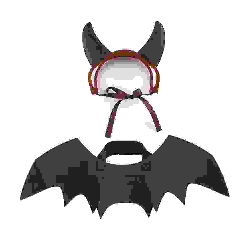Cat Devil Costume TwoPiece Set With Bat Wings For Cats And Horn Headband 1