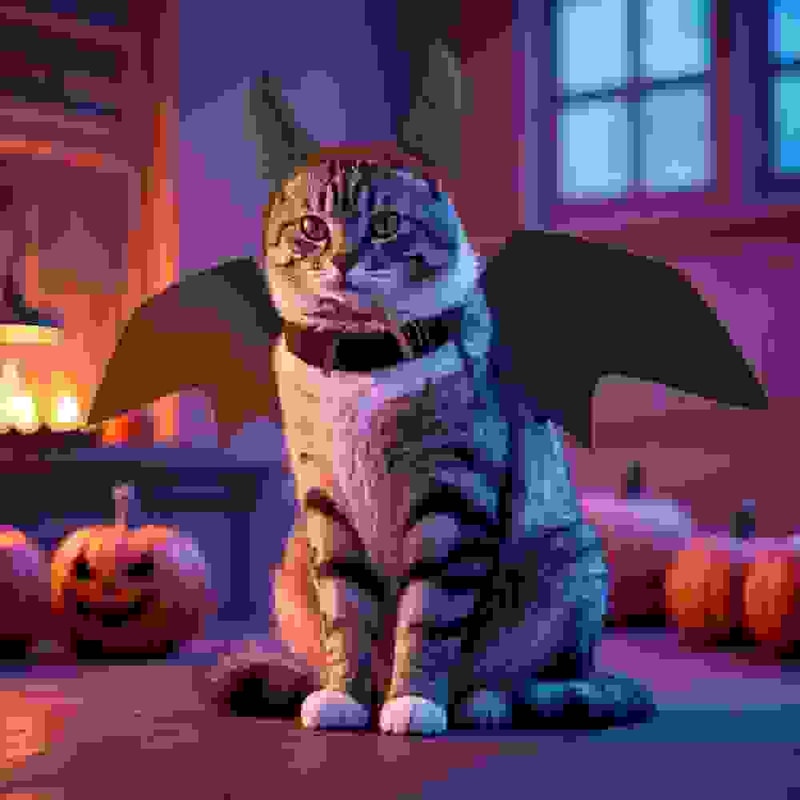 Cat Devil Costume TwoPiece Set With Bat Wings For Cats And Horn Headband 0