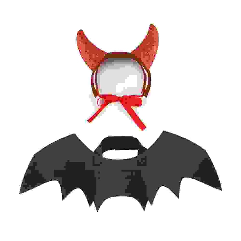 Cat Devil Costume TwoPiece Set With Bat Wings For Cats And Horn Headband 4