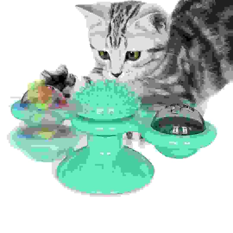 Windmill Interactive Cat Toy With Suction Cup Catnip Ball Toy ToothCleaning Brush 2