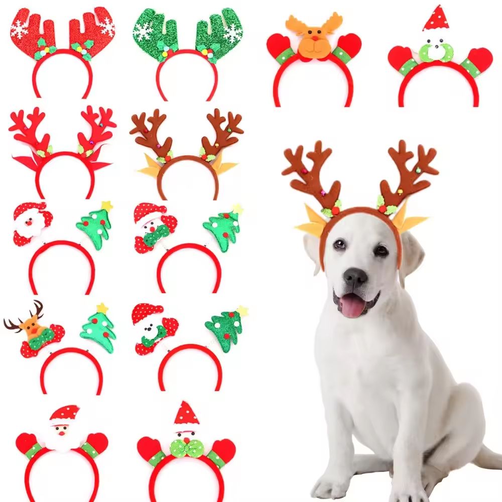 Pet Christmas Headband With Bouncy Reindeer Antlers Or Snowman Adjustable Holiday Hair Band 0