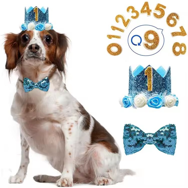 Reusable Pet Birthday Crown Bow Tie Set Adjustable Dog Birthday Hat For SmallMedium Pets 1