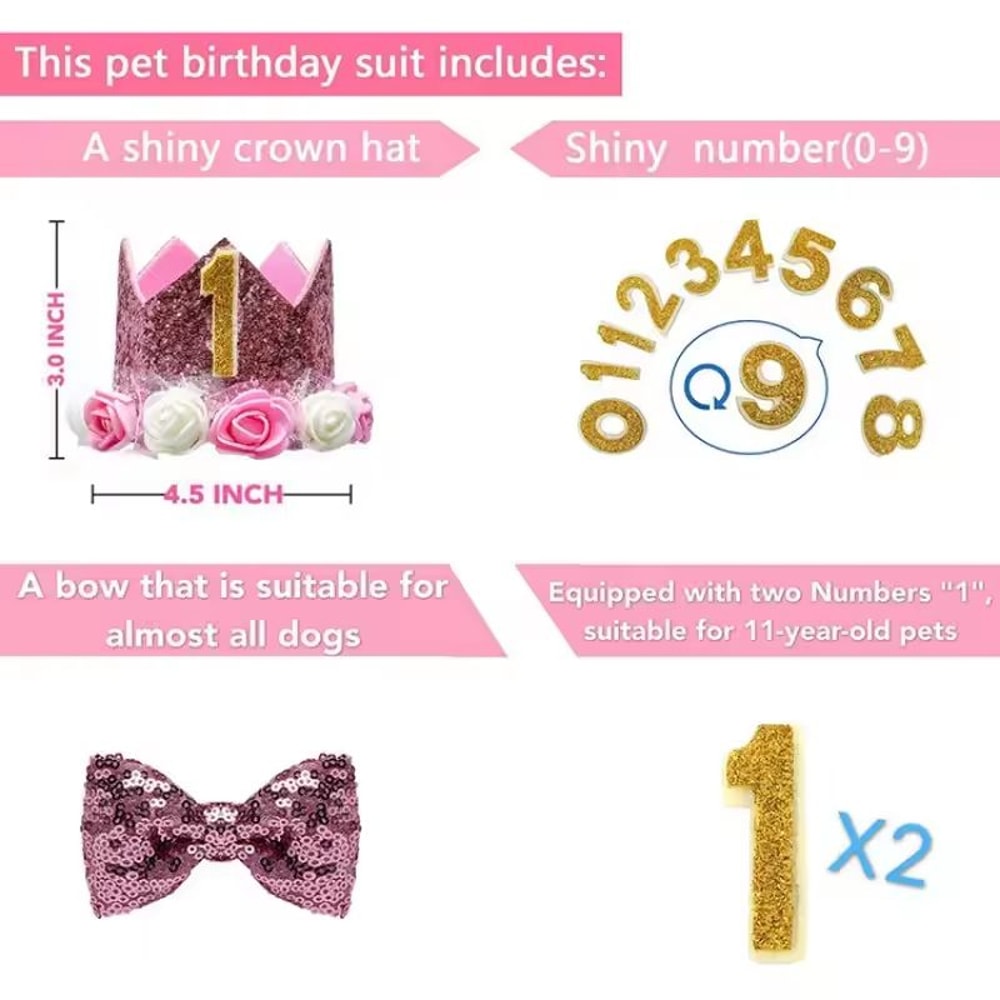 Reusable Pet Birthday Crown Bow Tie Set Adjustable Dog Birthday Hat For SmallMedium Pets 3