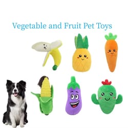 fruit & veggie squeaky plush dog toy (unstuffed, crinkle + sound) for interactive play