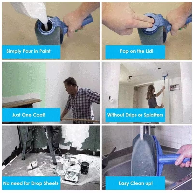 Ergonomic Paint Edger Stick Roller Kit With Sponge Pad For Clean Wall Edges 11