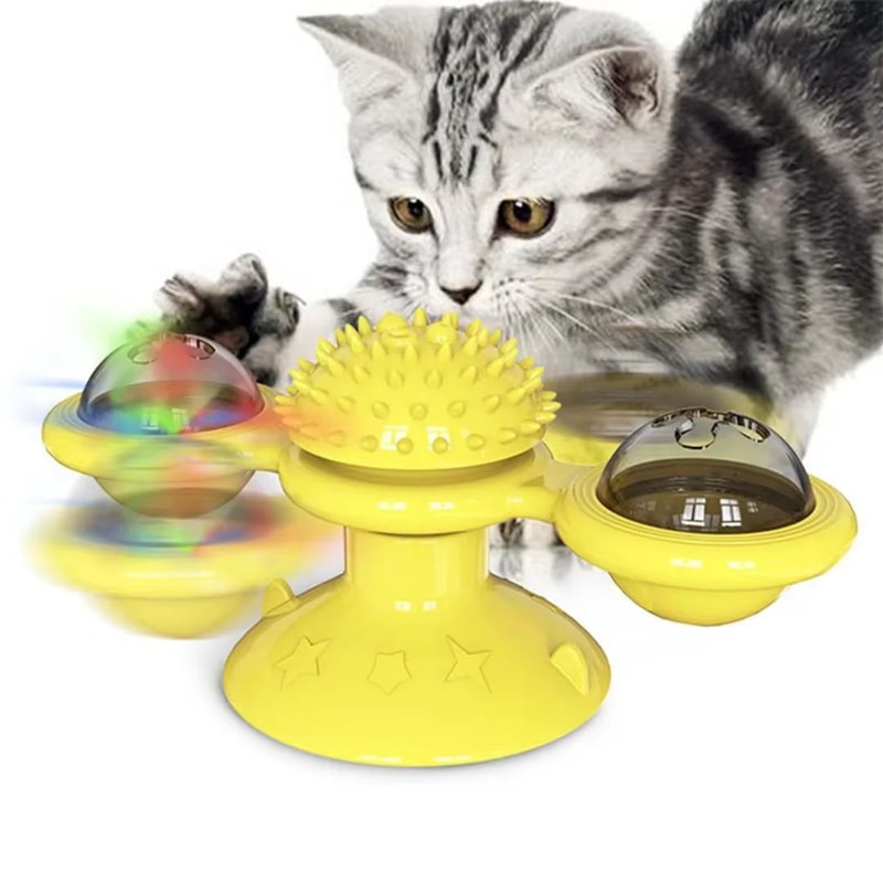 Windmill Interactive Cat Toy With Suction Cup Catnip Ball Toy ToothCleaning Brush 2