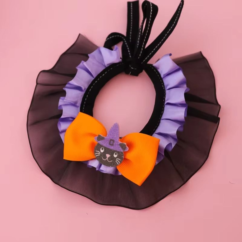 Halloween Pet Collar Bandana With Pumpkin Bow Lace Trim Bat Wings Adjustable Sizes 8