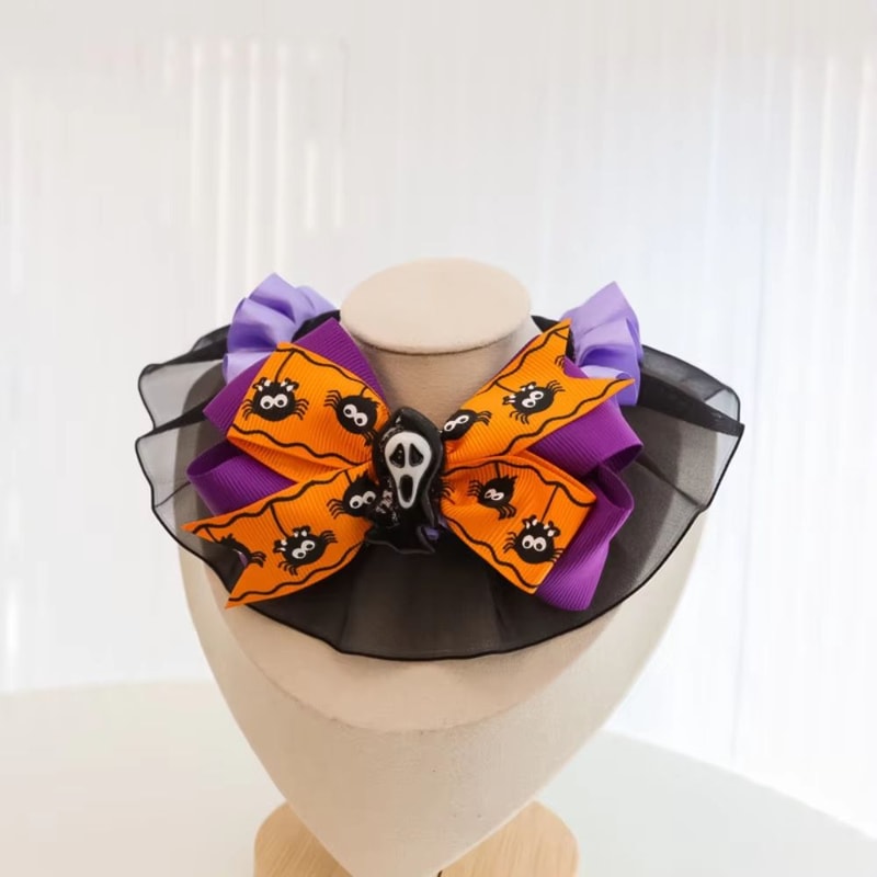 Halloween Pet Collar Bandana With Pumpkin Bow Lace Trim Bat Wings Adjustable Sizes 2