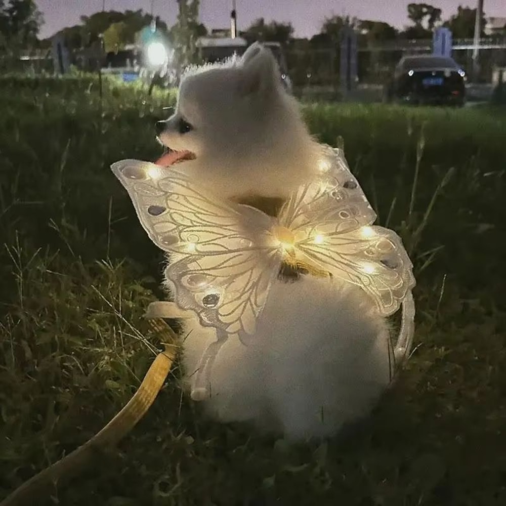 Glow Butterfly Wings Harness Costume For Small Dogs Cats Adjustable Glow Dots 0