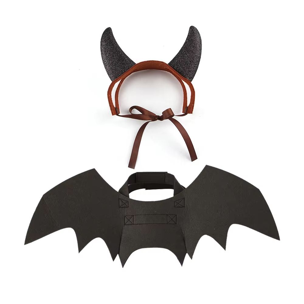 Cat Devil Costume TwoPiece Set With Bat Wings For Cats And Horn Headband 4