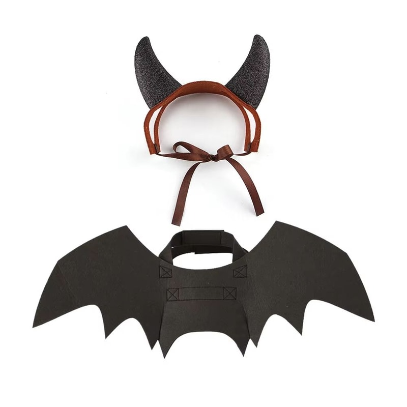 Cat Devil Costume TwoPiece Set With Bat Wings For Cats And Horn Headband 4