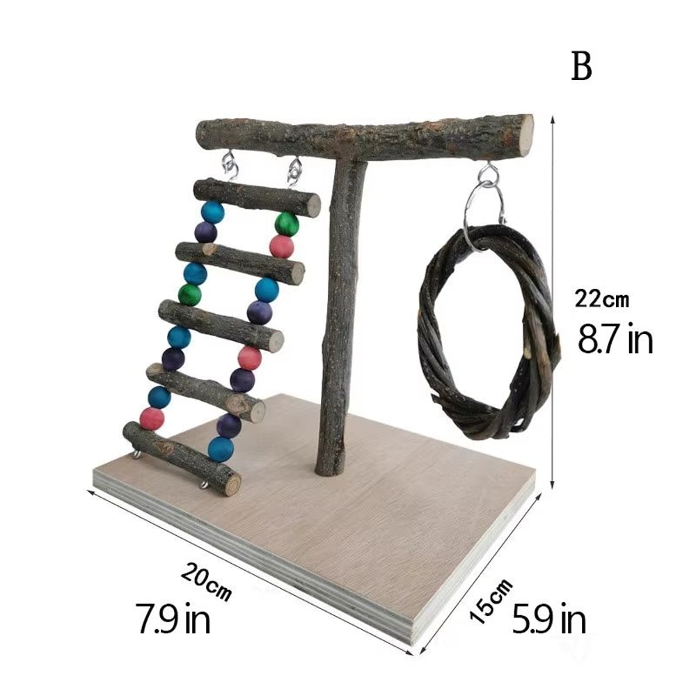 Solid Wood Parrot Training Stand Tabletop Bird Perch Playground 2