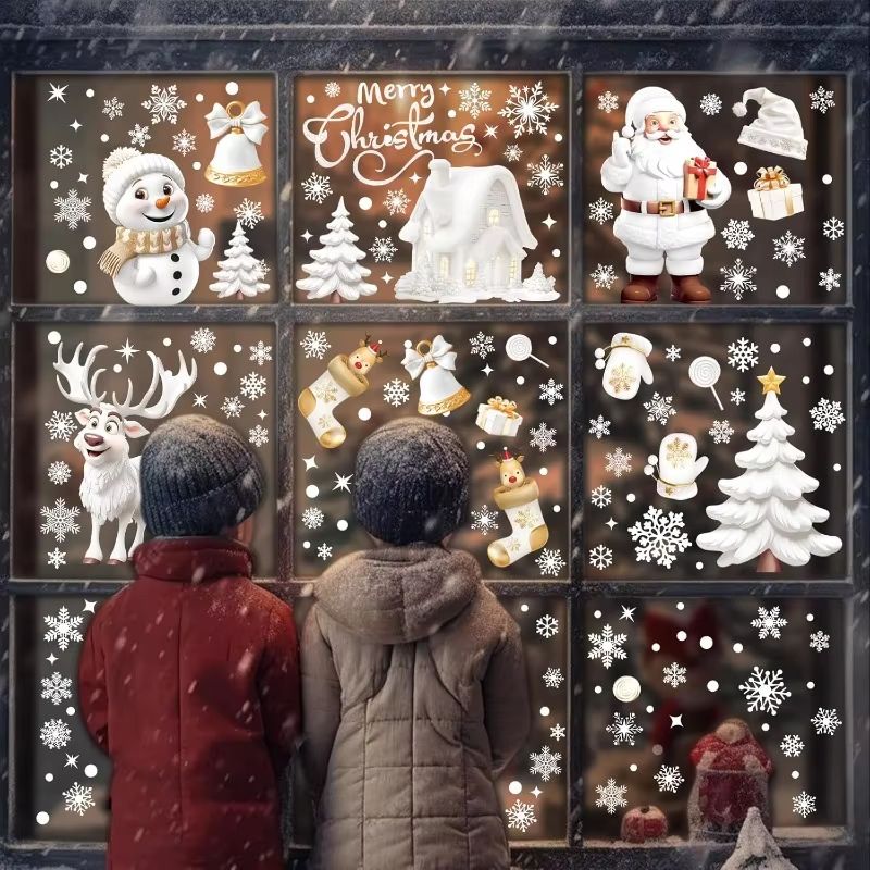 Reusable Christmas Window Clings Snowman Tree White Static Decals For Glass Doors 1